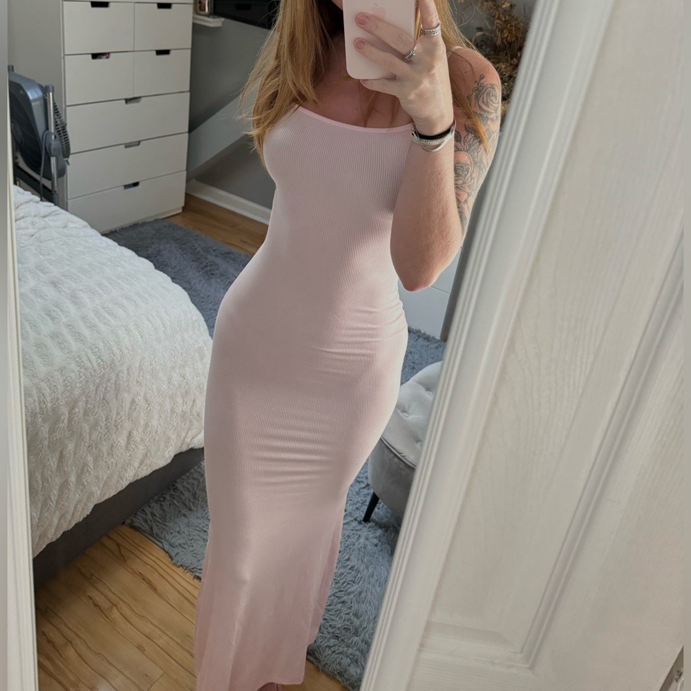 skims long slip pink dress